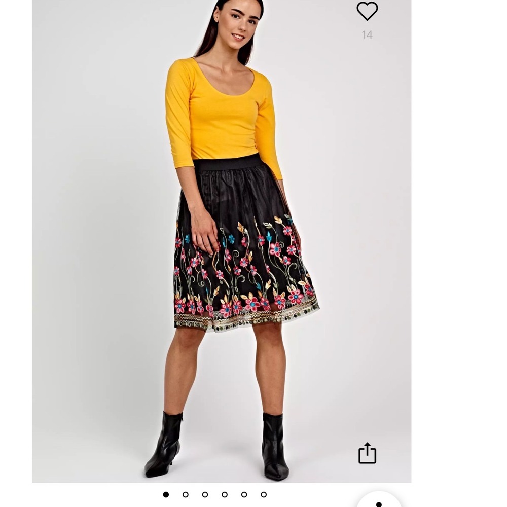 AUGUST SILK SKIRT WITH FLORAL EMBROIDERY ON MESH OVERLAY IN BLACK